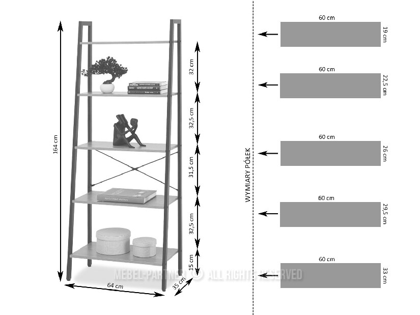Regál Jeans (ořech + zlatá)