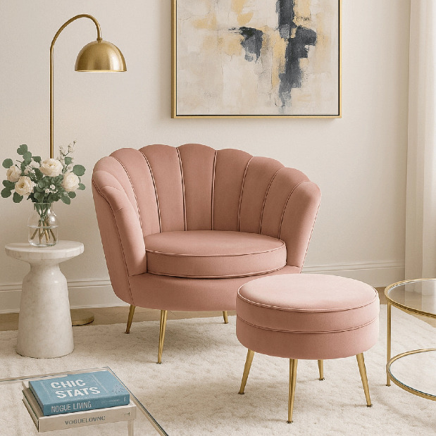 Křeslo Guarida (růžová) (s taburetkou)