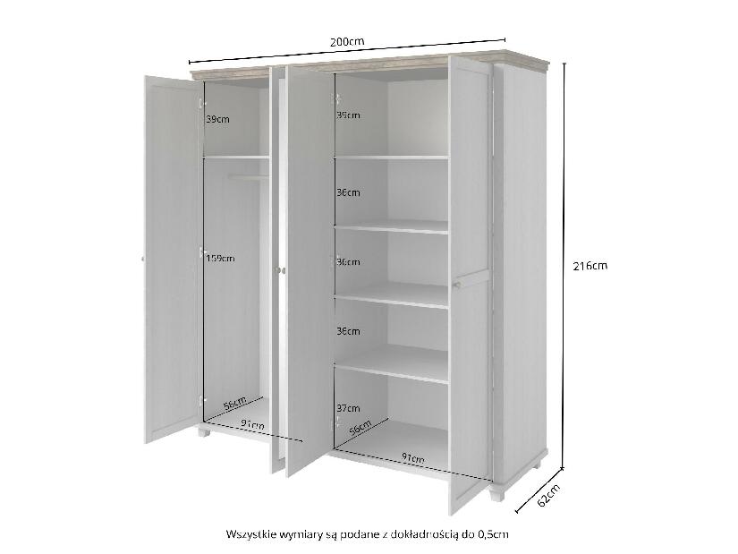Šatní skříň se zrcadlem Elvina S Typ 20 (bílý popel + dub lefkas)