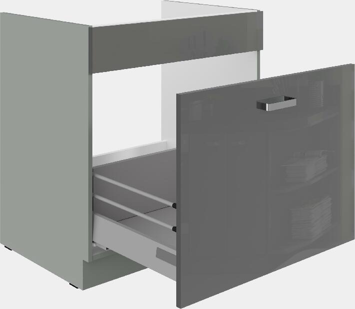 Dolní kuchyňská skříňka pod dřez Gonir 80 ZL 1S BB (korpus: šedá + fronta: lesk šedý)