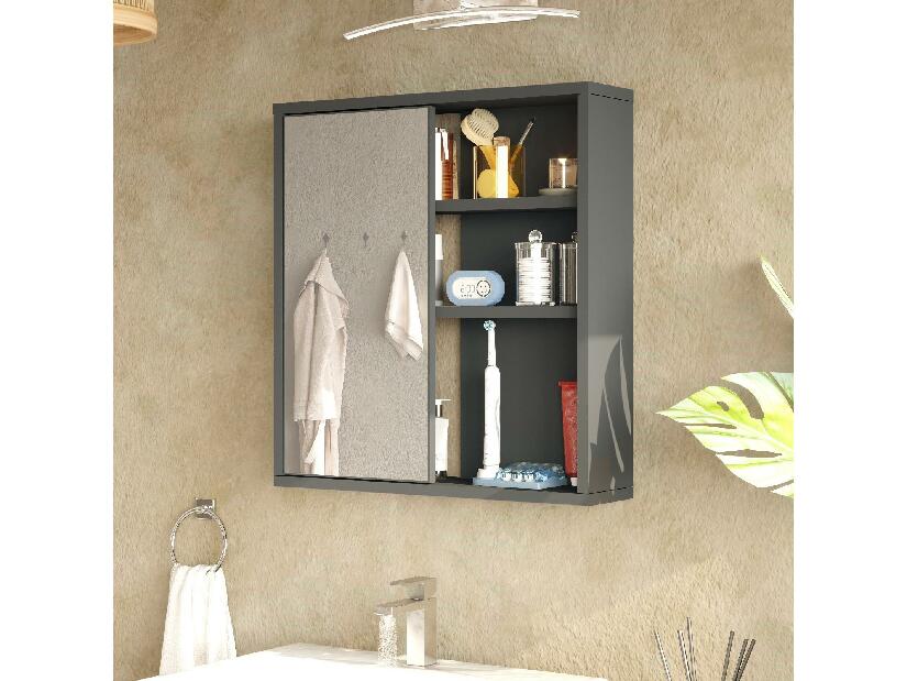 Závěsná koupelnová skříňka Nastoretta (se zrcadlem) (antracit)
