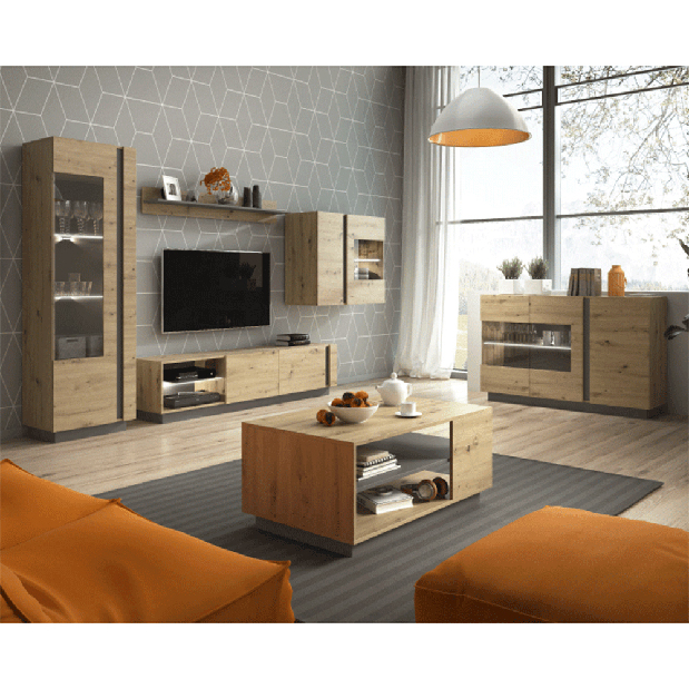 Vitrína na zeď Cethos Typ 96 (dub artisan + grafit)