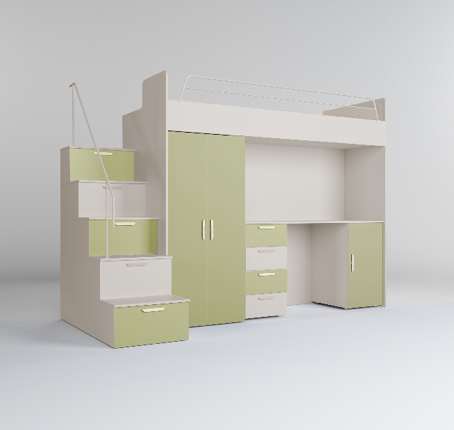 Dětská postel Ruby IV S (kašmír + olivová zelená) (s rošty)